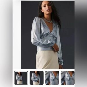 Anthropologie Flat White  white Shiny Silver Blouse